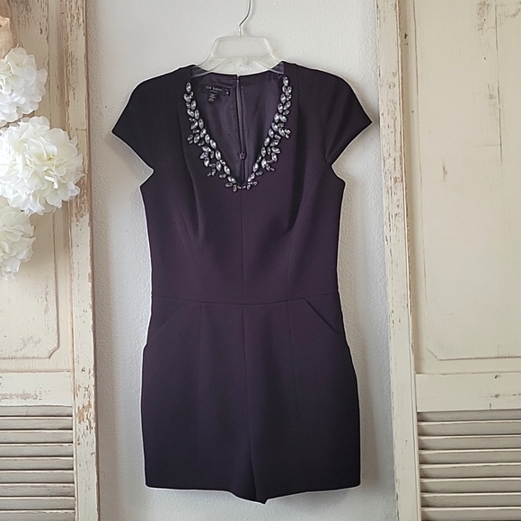 Ted Baker London Nuada elegant romper in rich purple, jeweled neckline size 2 - Picture 3 of 16